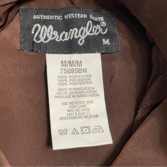 VTG Wrangler All Over Lasso Western Shirts Pearl Snap Mens M Brown Long Sleeve - Picture 6 of 8